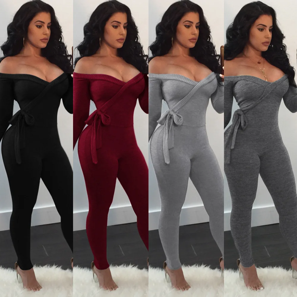 

2019 Newest Fashion Hot Sexy Ladies Women jumpsuit Playsuit Bodysuit Party Jumpsuit Romper Long Sleeve Slash Neck Trousers