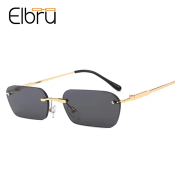 

Elbru New Rimless Square Sunglasses Women Luxury Brand Designer Sun Glasses Men Vintage Retro Small Sunglasses Black Yellow Red