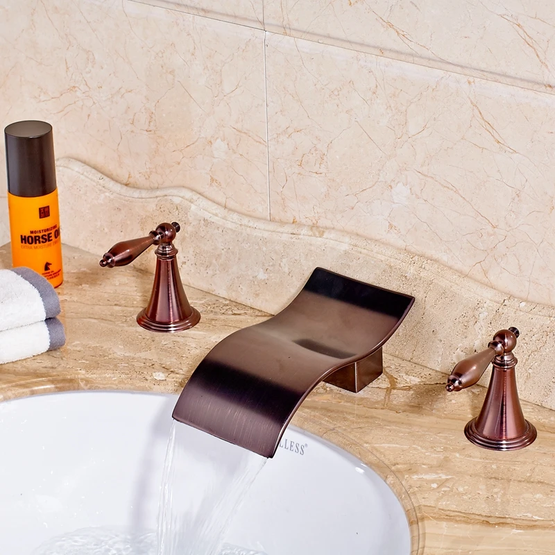 

Newly Widespread Oil Rubbed Bronze Red Basin Bathroom Mixer Tap Dual Handles Sink Bathroom Faucet Mixer