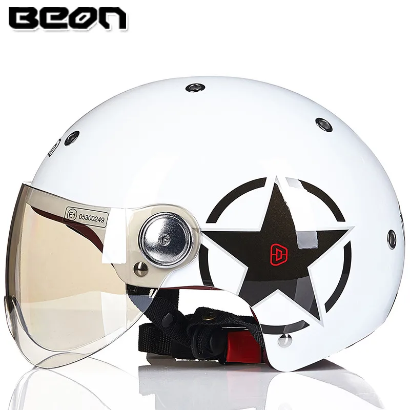 BEON B-103 половина шлем moto cascos шлем винтажный скутер capacete мото rbike шлем Летний мото rcycle шлем - Цвет: white star