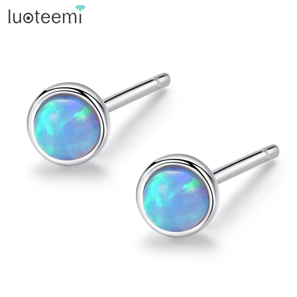 

LUOTEEMI Wholesale Simple Style White Fire Opal 925 Sterling Silver Stamped Stud Earrings For Women Fashion Opal Jewelry Brincos