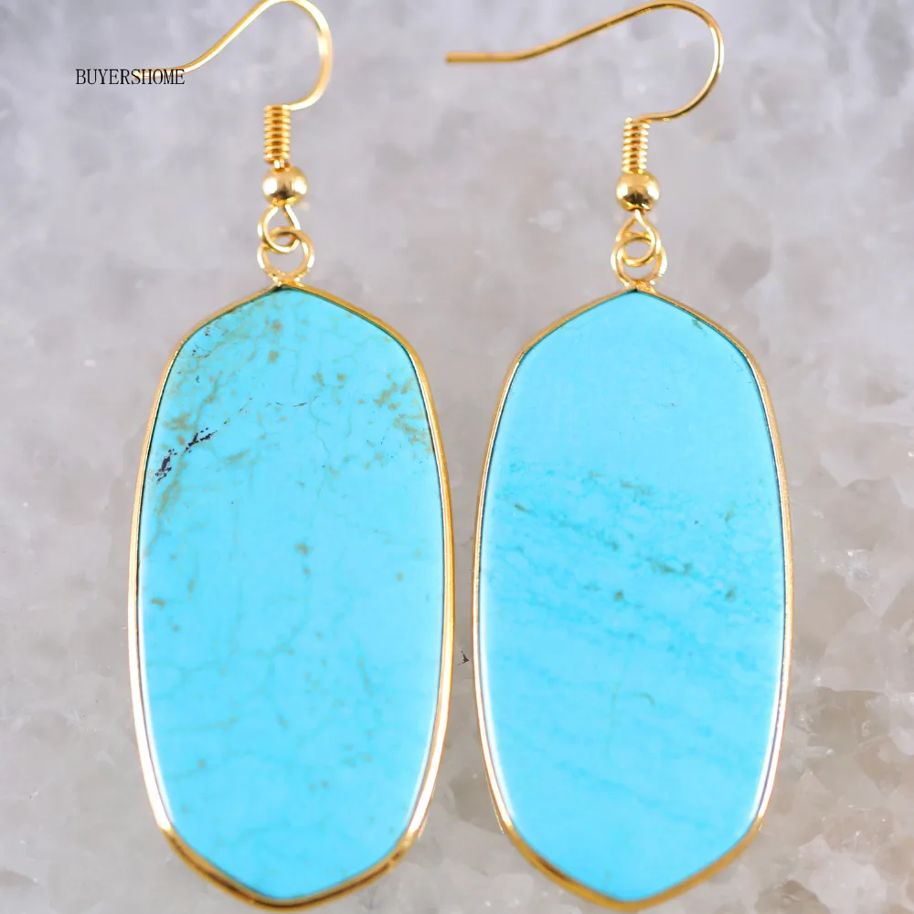 

44x23MM Stone Blue Howlite Beads Dangle Earring 1Pair U006
