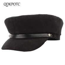 QDKPOTC осень зима мужские и женские армейские кепки вельвет матросский стиль однотонные кепки уличная женская шапка