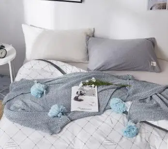 Blue Супер мягкие трикотажные одеяла хлопок кидает для дивана самолета 130*170 см домашний декоративный нортический плед - Цвет: Blue