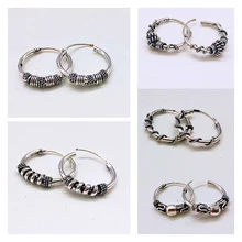 Rinhoo, винтажные серебряные серьги ручной работы, обручи, маленькие круглые серьги-кольца для женщин, модные ювелирные изделия, аксессуары