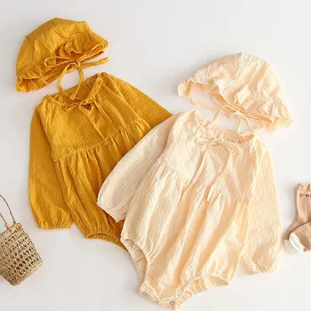 

2019 New Baby Jumpsuits Autumn/Spring A Two-Piece Suit Of Clothes And Hats Clothes Puff Long-Sleeved Cotton Baby Girl Jumpsuits