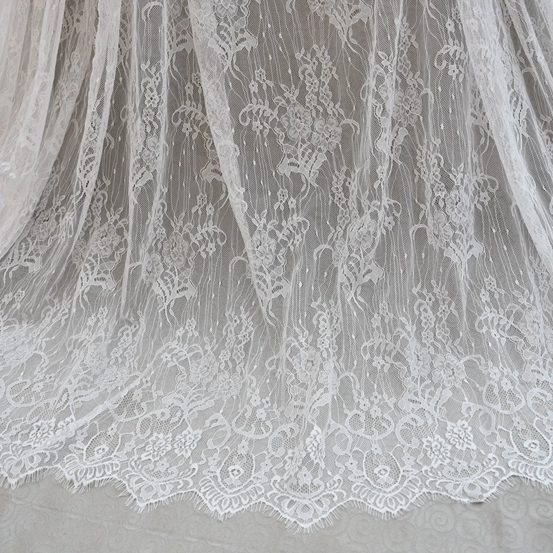 

150cm width Chantilly eyelash lace fabric, bridal lace, retro wedding lace fabric with scalloped edge 3 meters length