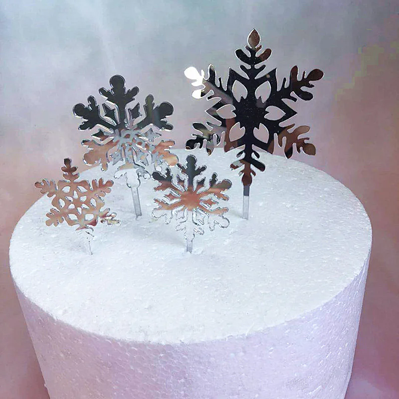 4 шт. Серебряная акриловая Снежинка торт Топпер веселые рождественские торты украшения с днем рождения - Цвет: 1