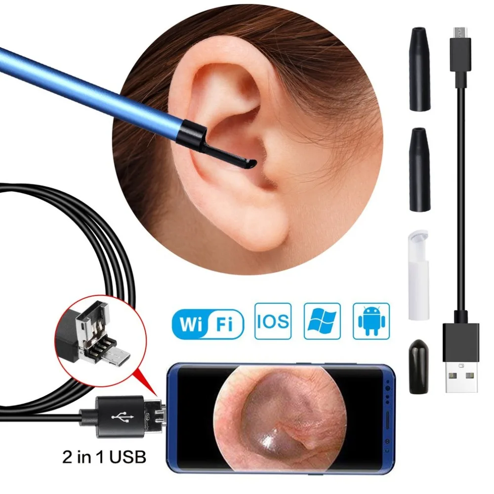 

3 in 1 USB Ear Cleaning Endoscope Earpick Visual Ear Spoon With Mini Camera HD Earwax Removal For Windows PC For Android For IOS