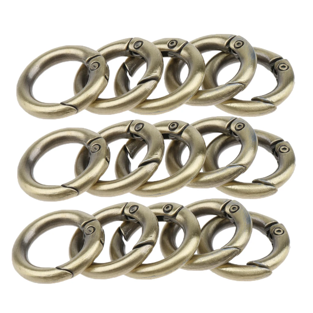 15pcs Round Push Gate Open Hooks Spring Ring Key Ring Carabiner Snap Buckle Backpack Bag Accessories