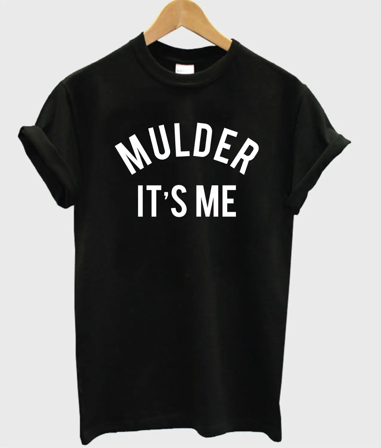 Mulder it's me, женская футболка с буквенным принтом, хлопковая, повседневная, забавная, футболка для леди, топ, футболка, хипстер, Прямая поставка, Z-730 - Цвет: Черный