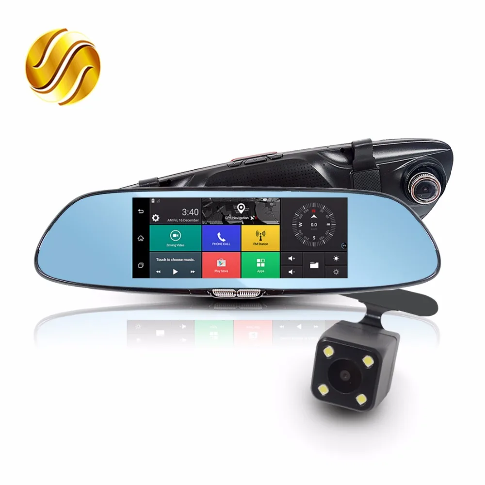 imágenes para 7 "coche DVR en el Espejo + Cámara de Visión Trasera 3G Android Navegación GPS Bluetooth WIFI Lente Dual Grabadora HD 1080 P Dash Cam imágenes para 7 "coche DVR en el Espejo + Cámara de Visión Trasera 3G Android Navegación GPS Bluetooth WIFI Lente Dual Grabadora HD 1080 P Dash Cam