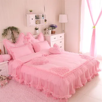 

100%Cotton luxury Lace Princess Bedding Set Twin Queen King size 3/4/6Pcs Duvet cover set Bedskirt Pillowcases bed linen