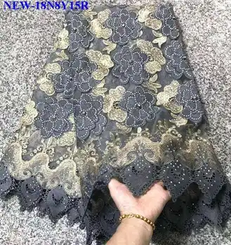 

Latest embroidered tulle laces fabric 2018 high quality embroidered french guipure lace with Rhinestones for women dress PEW00