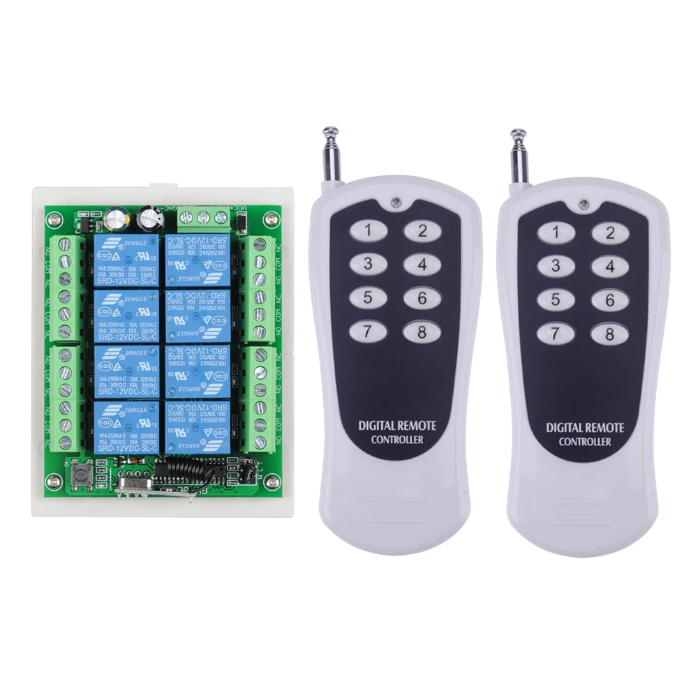 

12V 8 CH channel RF Wireless Remote Control Switch & 2PCS Remote Control System Receiver Transmitter 433MHZ