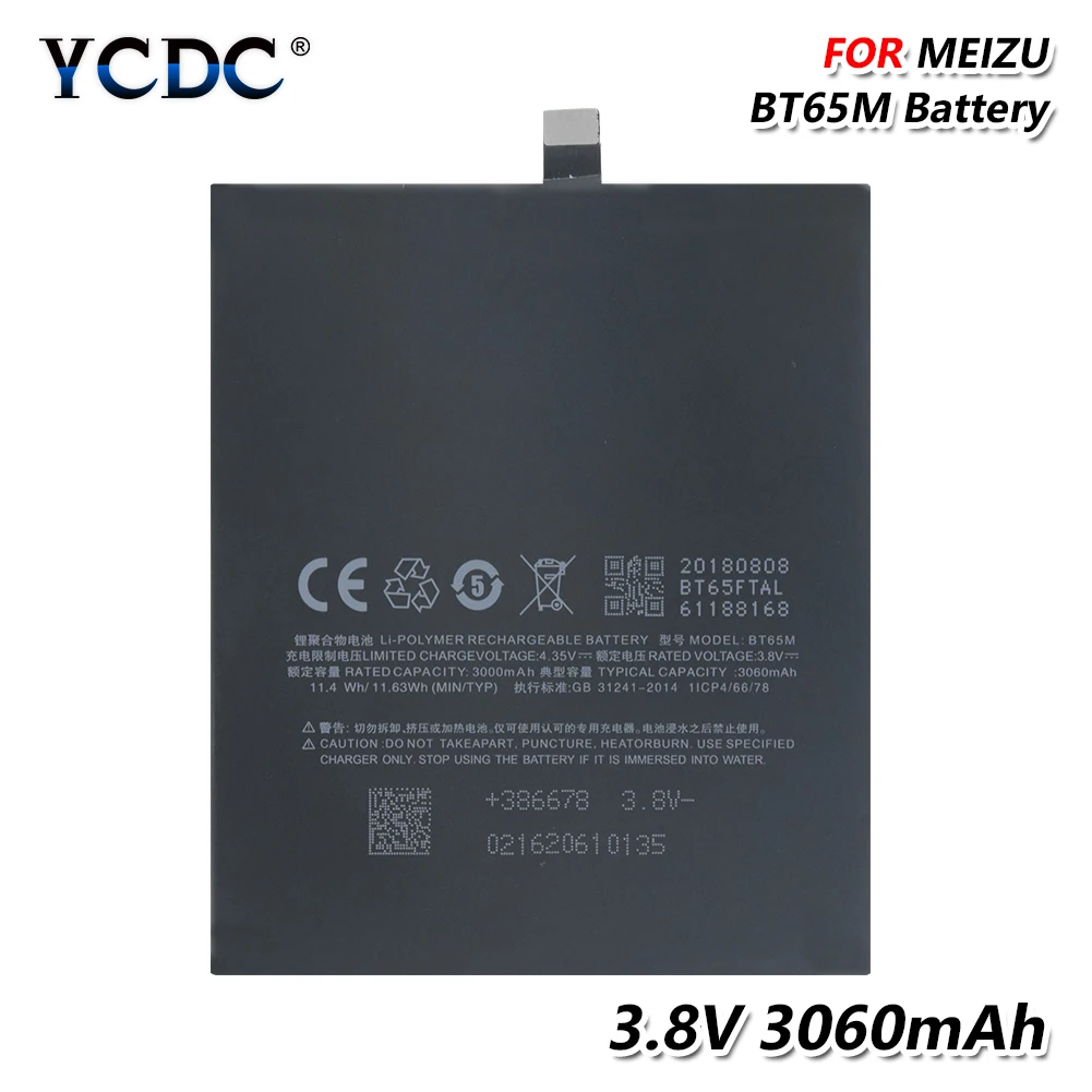 YCDC оригинальные для Meizu MX6 M685U M685Q M685C 3,8 V 3060 мА/ч, BT65M телефон Батарея BT-65M BT 65 м