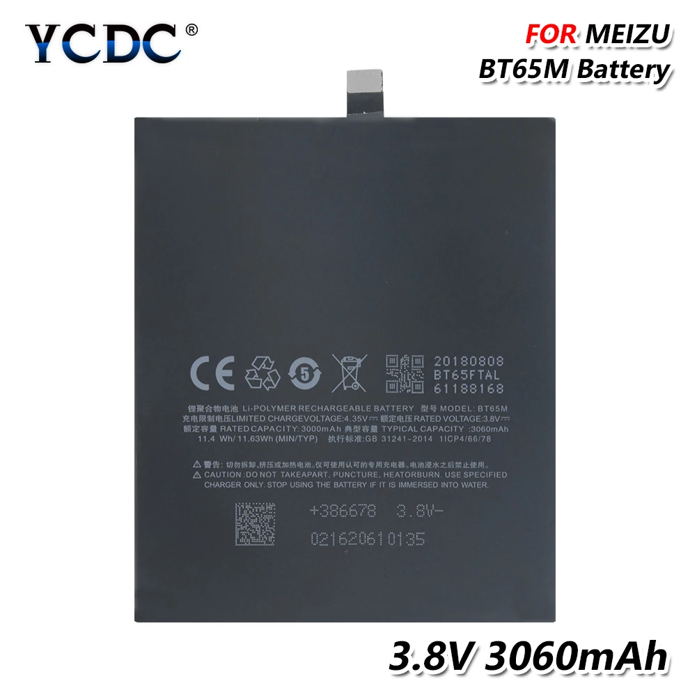 

2019 Original YCDC Genuine Original For Meizu MX6 M685U M685Q M685C 3.8V 3060mAh BT65M Phone Battery BT-65M BT 65M