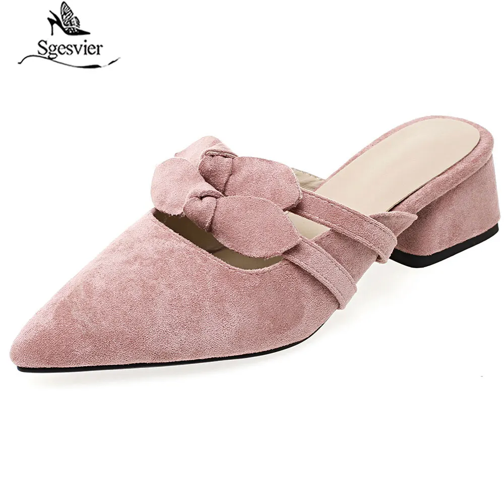 

Sgesvier Plus size 31-47 2018 Newest women sandals pointed toe summer mules women shoes bowtie med heels ladies shoes G584