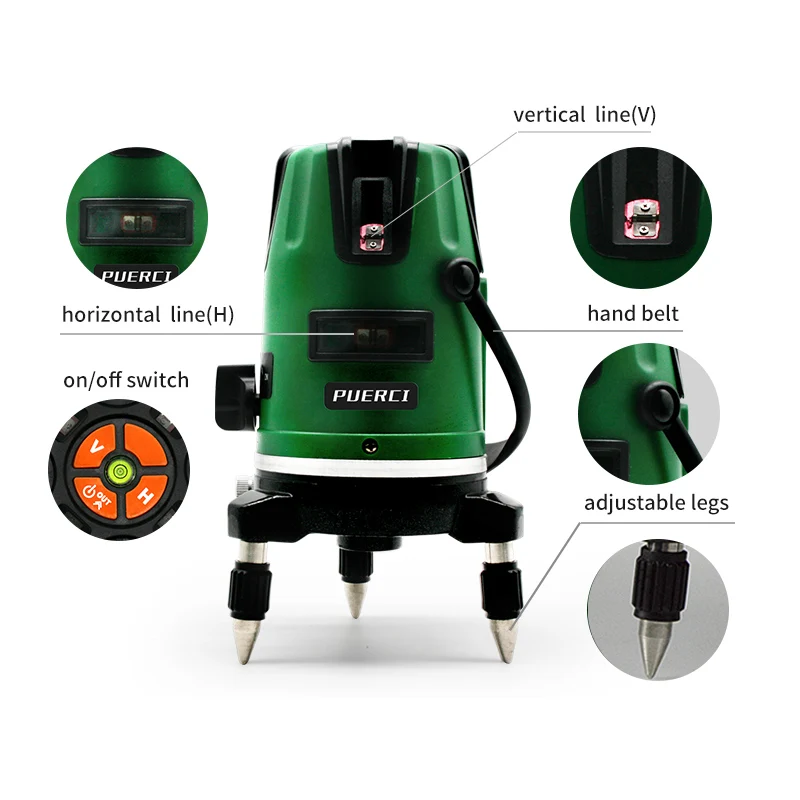 PUERCI P41G 5 Lines Lithium Battery Green Laser Level Self-Leveling 360 Horizontal And Vertical Outdoor Mode With Receiver