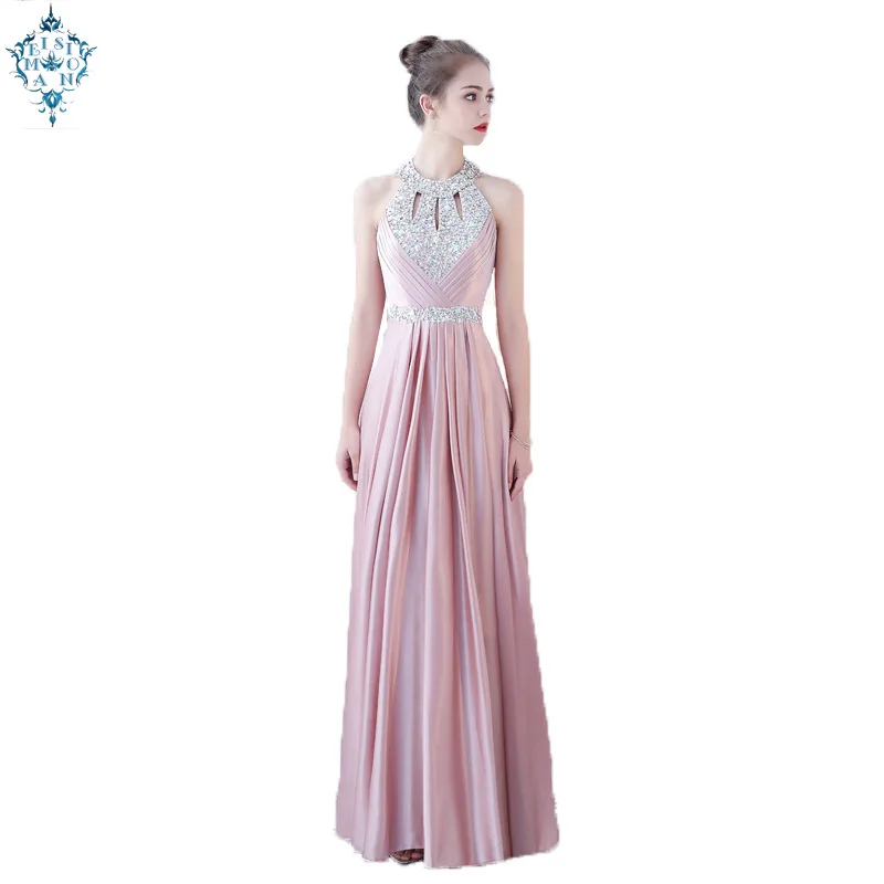 

Ameision Pluse Size Red Beading Pleat Silk Long Evening Dresses 2019 Backless Halter Formal Dress Silm Evening Party Dresses