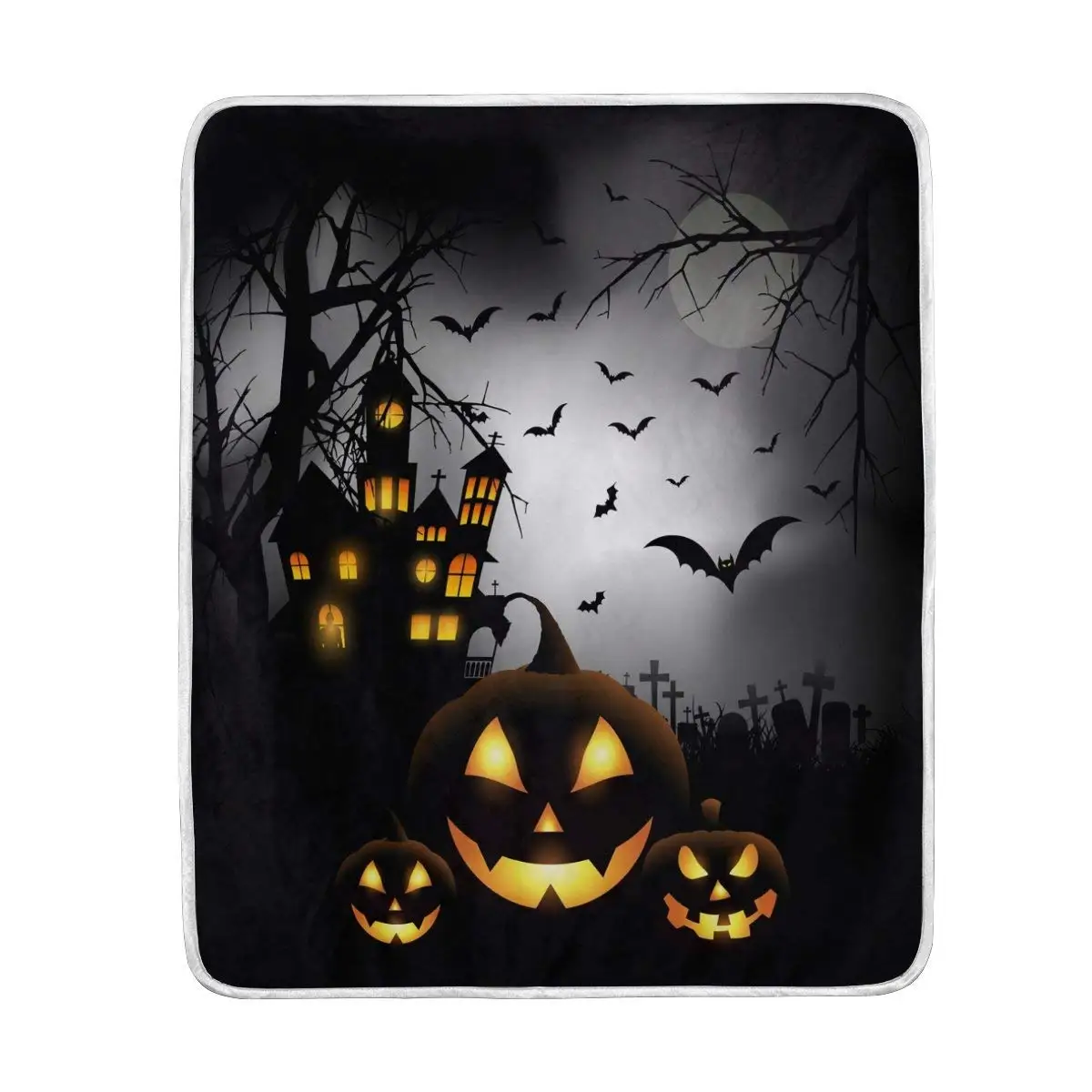 

Halloween Moon Night Pumpkin Bat Blanket Soft Warm Cozy Bed Couch Lightweight Polyester Microfiber Blanket