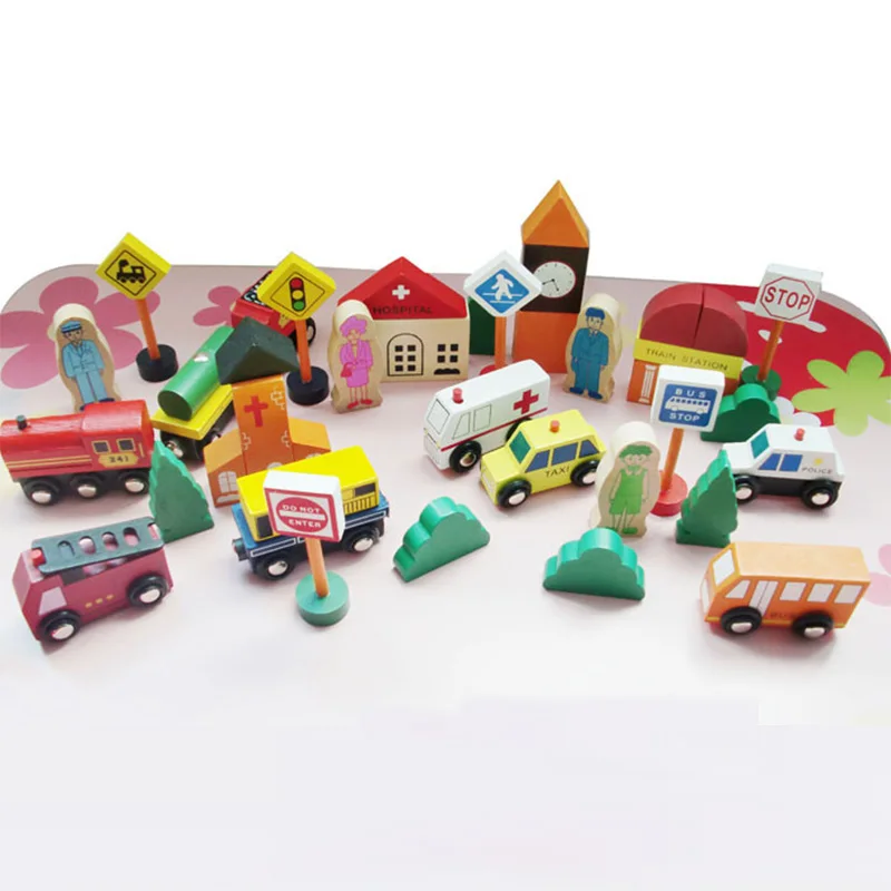 

Wooden Blocks Kids Toys Cartoon City Traffic Brick Building Intelligence Educational Toys for Children Creative Building Blocks