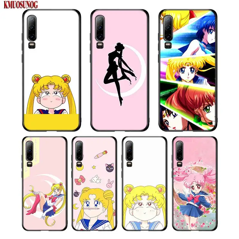 

Black Silicon Phone Case Sailor Moon Anime For Huawei P8 P9 P10 P20 P30 Pro Lite P Smart Plus Y6 Y7 Y9 2019 2017