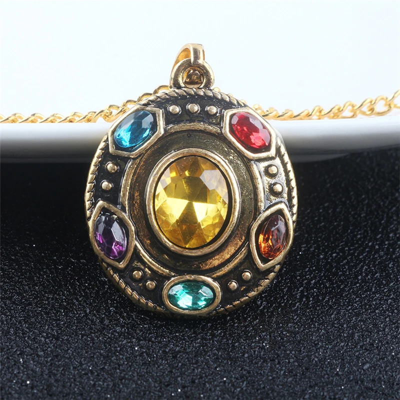 Мода Мстители 4 Thanos Бесконечность Gauntlet мощность колье ожерелье с шестью Золотая цепь с кристаллом кулон ожерелье Женщины Мужчины ювелирные изделия