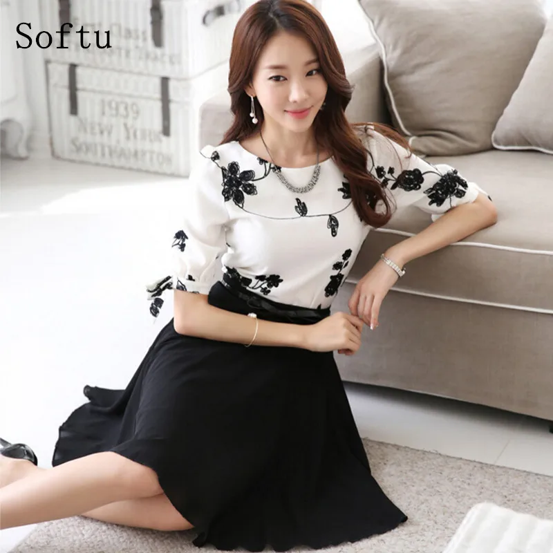 Softu Fashion Women's Blouse Summer Tops Chiffon Casual Women's Shirt O Neck Half Sleeve Floral Printing Female Blusas Clothing Softu Fashion Women's Blouse Summer Tops Chiffon Casual Women's Shirt O Neck Half Sleeve Floral Printing Female Blusas Clothing