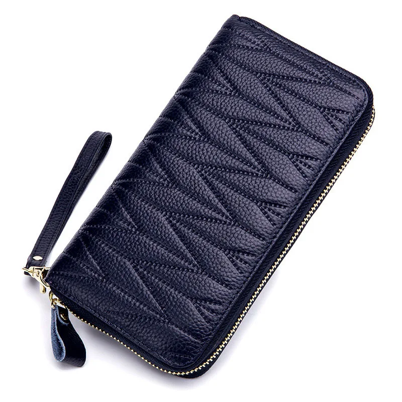 Натуральная кожа RFID Блокировка кредитный держатель для карт женские наручные клатчи кошельки длинный телефон сумка с молнией монета карман 36 слотов для карт - Цвет: dark blue