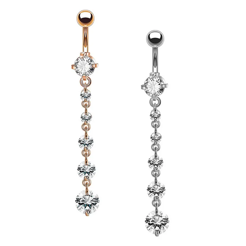 1Pc Sexy Dangle Belly Bars Belly Button Rings Belly Piercing CZ Crystal