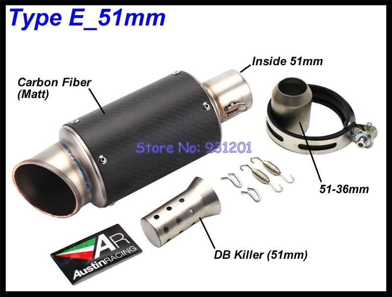 Inlet 51mm 61mm AR Austin Racing Exhaust Motorcycle Escape Moto DB Killer Pot Echappement Muffler Pipe Universal - Цвет: Type E 51mm