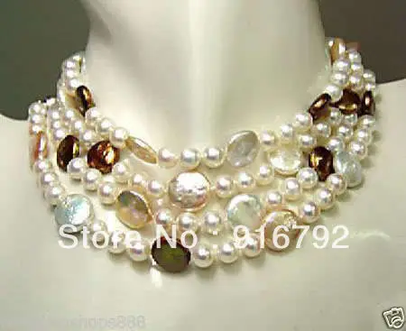 

free shipping >>>>>Noblest genuine 3Color 13-14mm sea south coin pearl necklace long 70"inch