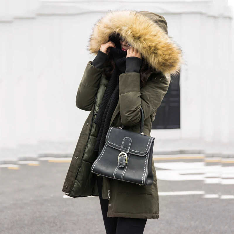 Jacket women Women's army green Large color big fur hooded coat parkas outwear long women jacket winter jacket fashion style