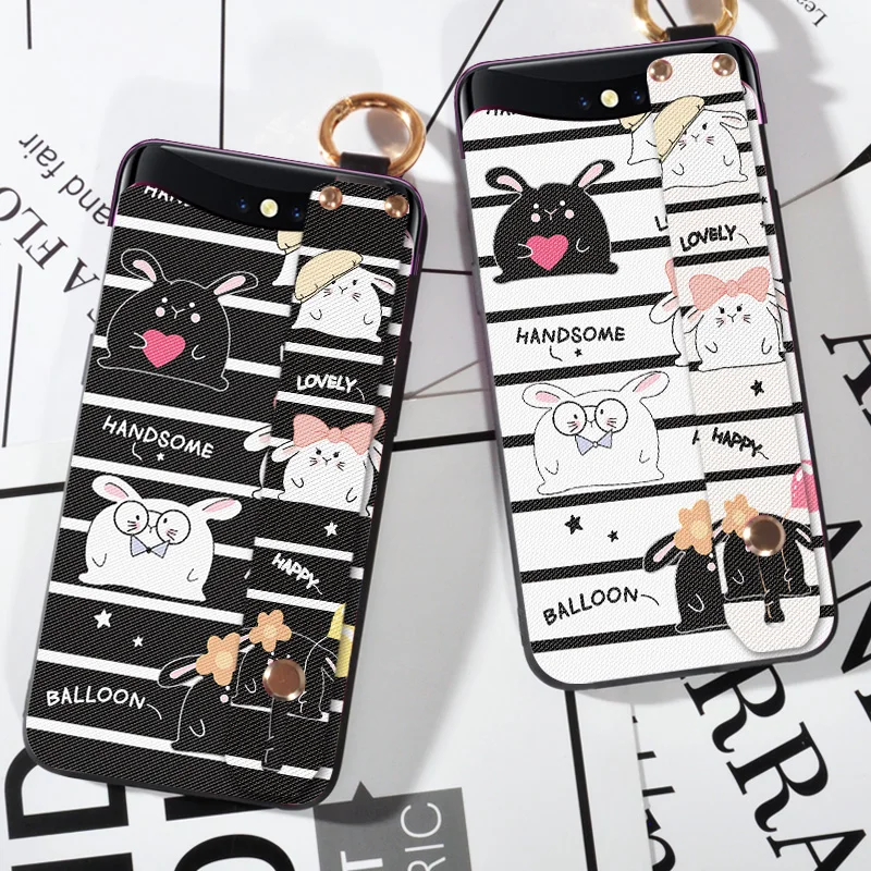 

Wrist Strap Phone Cases For OPPO Find 7 X9007 Luxury Cute Rabbit Funda Coque Case For OPPO Find X Holder Case