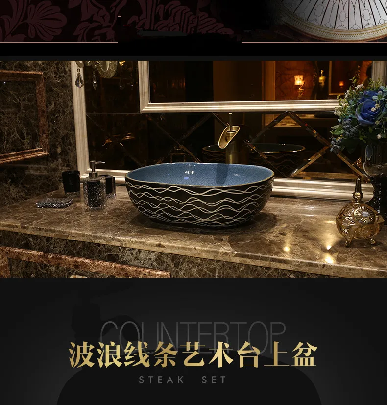 Oval black with blue antique Ceramic Painting Art Lavabo Bathroom Vessel Sinks ounter top color wash basin  (4)