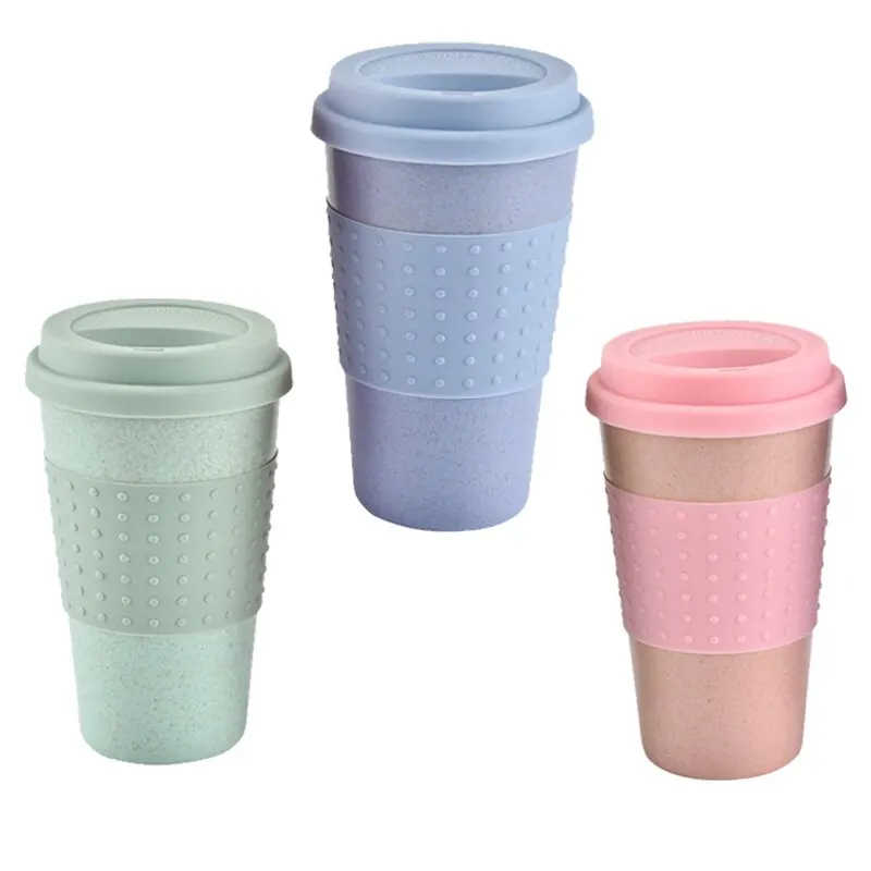 

1PC Water Bottle For Outdoor Camping Hiking Picnic Portable Wheat Straw Plastic Coffee Cups Travel Coffee Mug With Lid