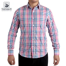 

SUPYACH Men's Brand shirt 100% Cotton Long Sleeve Plaid Button Down Shirts