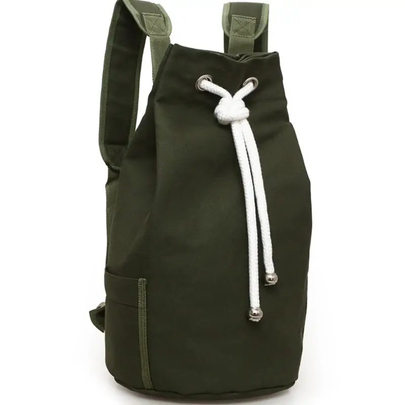 New canvas drawstring Casual Men Canvas Large Capacity Barrel Backpack