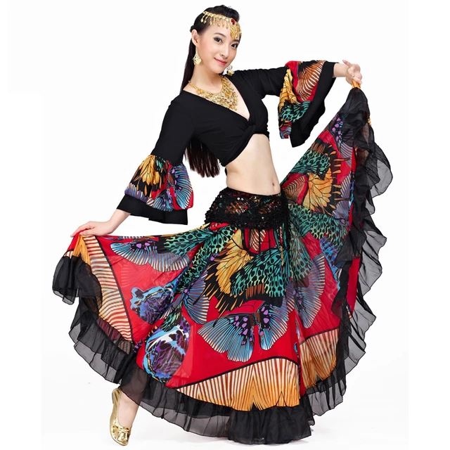 Traje de danza del vientre para mujer, conjunto de Top falda con de