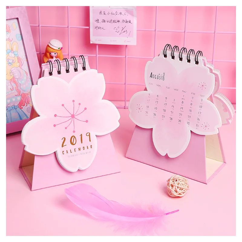

2019 New Kawaii Sakura Desk Calendar Vertical Paper Multi-function Storage Box Timetable Planner Notebook