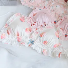 SP& CITY/комплект с бюстгальтером в стиле Лолиты с милой клубникой и бантиком, волнистый кружевной бюстгальтер без косточек, бесшовный бюстгальтер, женское белье, шелковые атласные трусы, нижнее белье