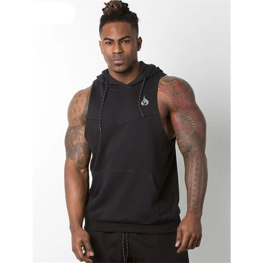2018 Men s Cotton Hooded Men Tank Top Bodybuilding Casual Tank Top