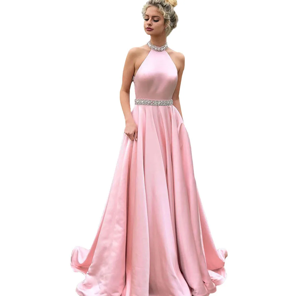 

Summer Dresses Woman Party Sexy Pink Sleeveless Dress Elegant Halter Backless Floor-Length Long Dress Women Clothes 2019