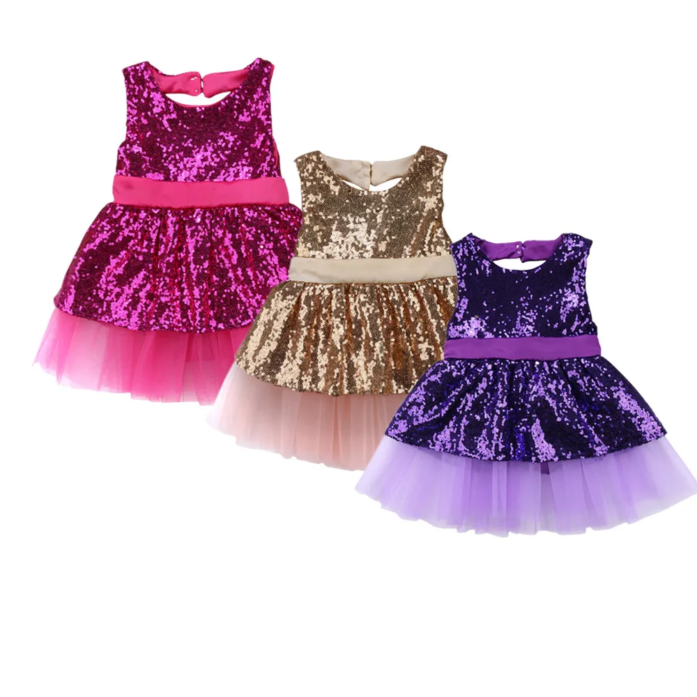 2018 Princess Kids Baby Girls Sleeveless Sequins Dress Party Wedding Gown Heart Backless Formal Bow Cute Lace Dresses | Детская одежда
