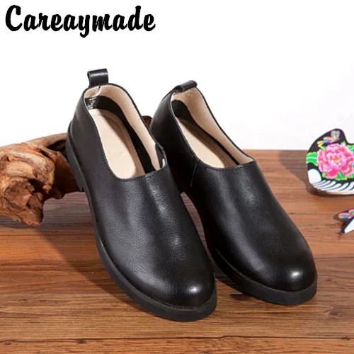 

Careaymade-on the new literary Sen female simple Genuine leather women flat shoes high-quality lazy pedal shoes,Black&Coffee