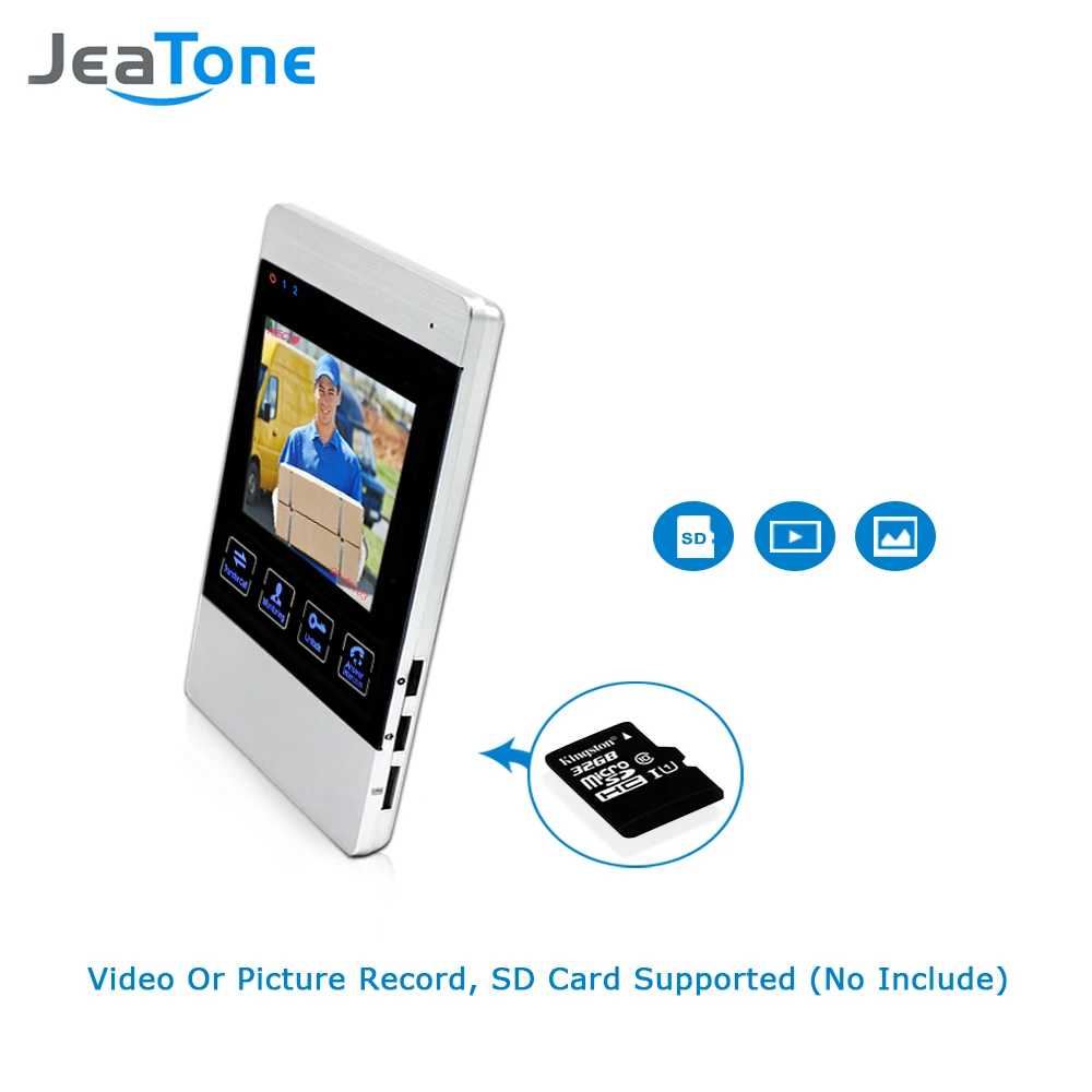 JeaTone Video Doorbell System 4 Inch 1200TVL Rainproof Night Vision Outdoor Camera And Indoor Monitor Door Intercom Phone Kit