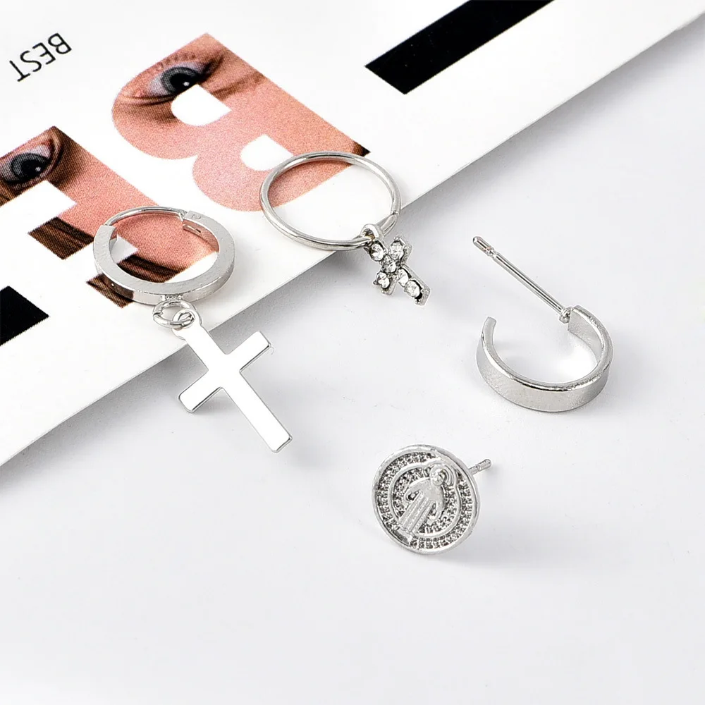 NEWBUY, винтажные сережки-кресты серебряного цвета для женщин, девушек, эффектный дизайн, серьги-кольца, Женские Ювелирные изделия для вечеринки