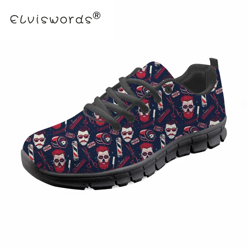 

Cartoon Barber Shop Prints Men Casual Sneakers Black Sole Summer Spring Lace Up Men's Flat Shoes Lightweight Mesh Walking Shoes