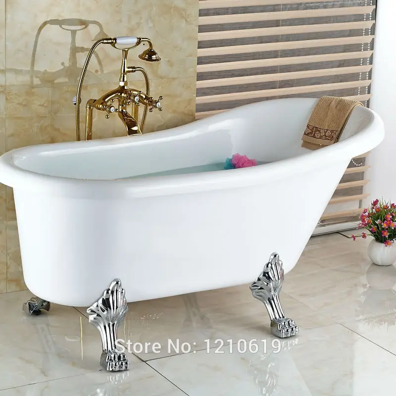 

Newly Bathroom Tub Faucet Golden Polished Luxury Shower Tub Faucet Mixer Tap w/ Ceramic Handheld Shower